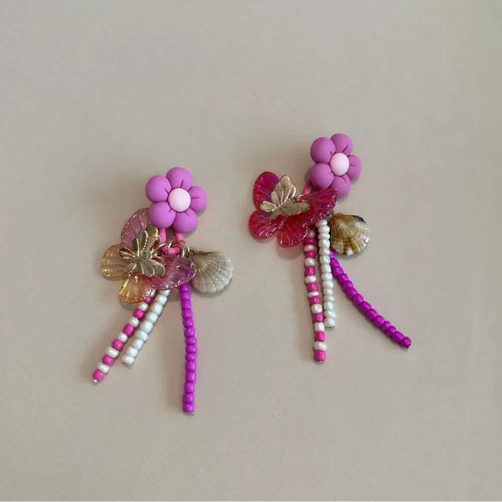 Boho pink flower earrings M704